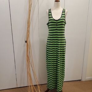No Boundaries Green and Navy Striped Maxi Dress NWT